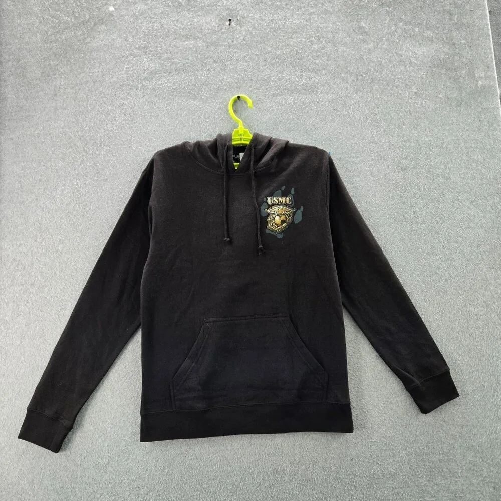Black Ink‎ Men Hoodie M Graphic Print USMC Bulldog Logo Long NWT